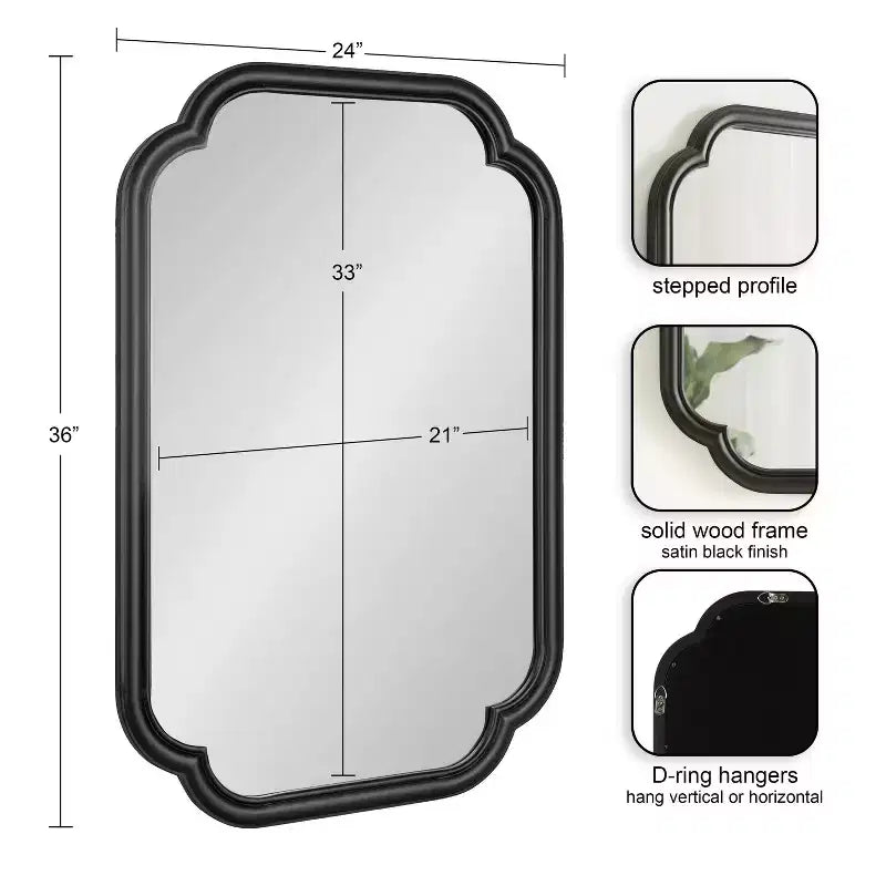 24"x36" Scallop Wall Mirror - Black