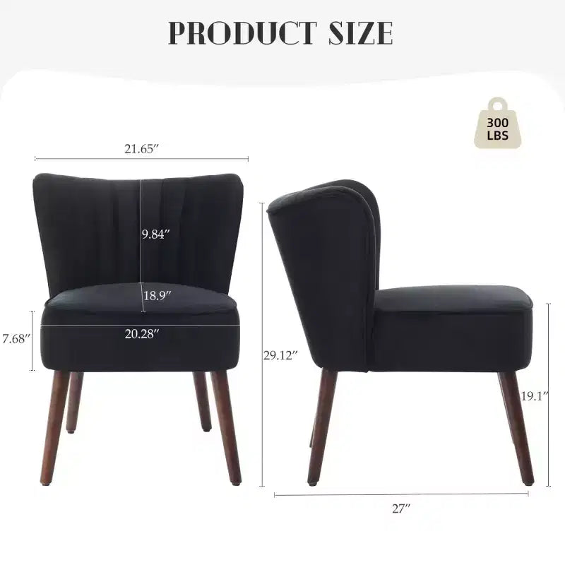 Modern Velvet Accent Chair, Mid-Century Wingback Lounge Chair with Solid Wood Legs, 300 lb Capacity