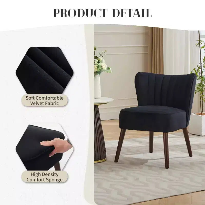 Modern Velvet Accent Chair, Mid-Century Wingback Lounge Chair with Solid Wood Legs, 300 lb Capacity