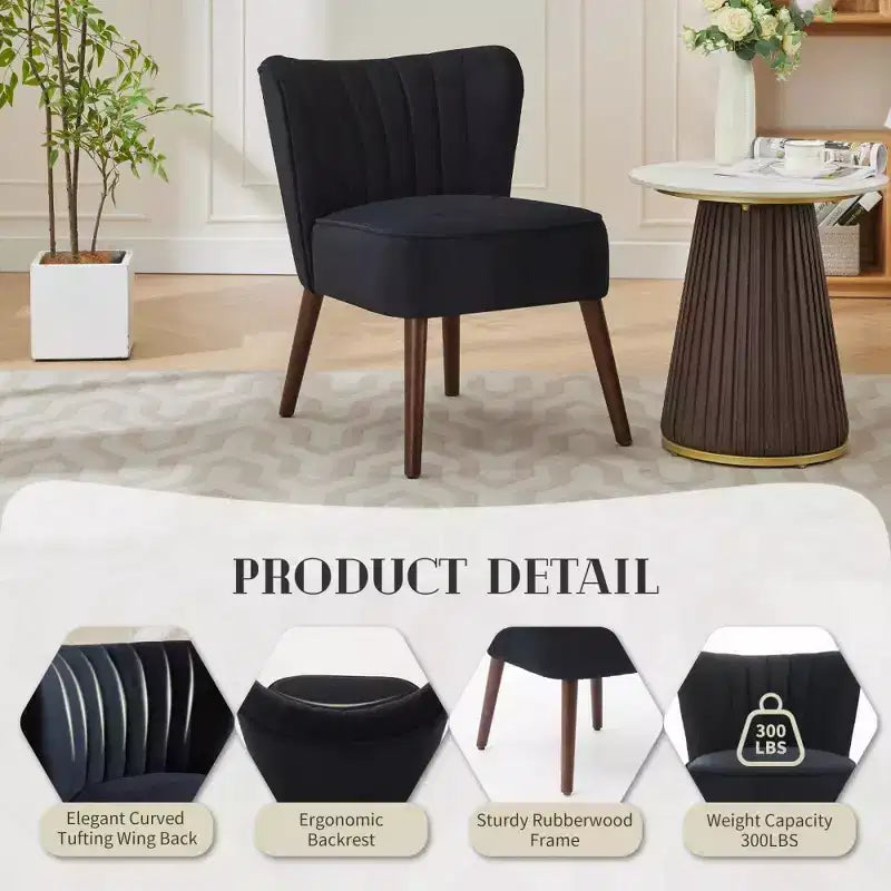 Modern Velvet Accent Chair, Mid-Century Wingback Lounge Chair with Solid Wood Legs, 300 lb Capacity