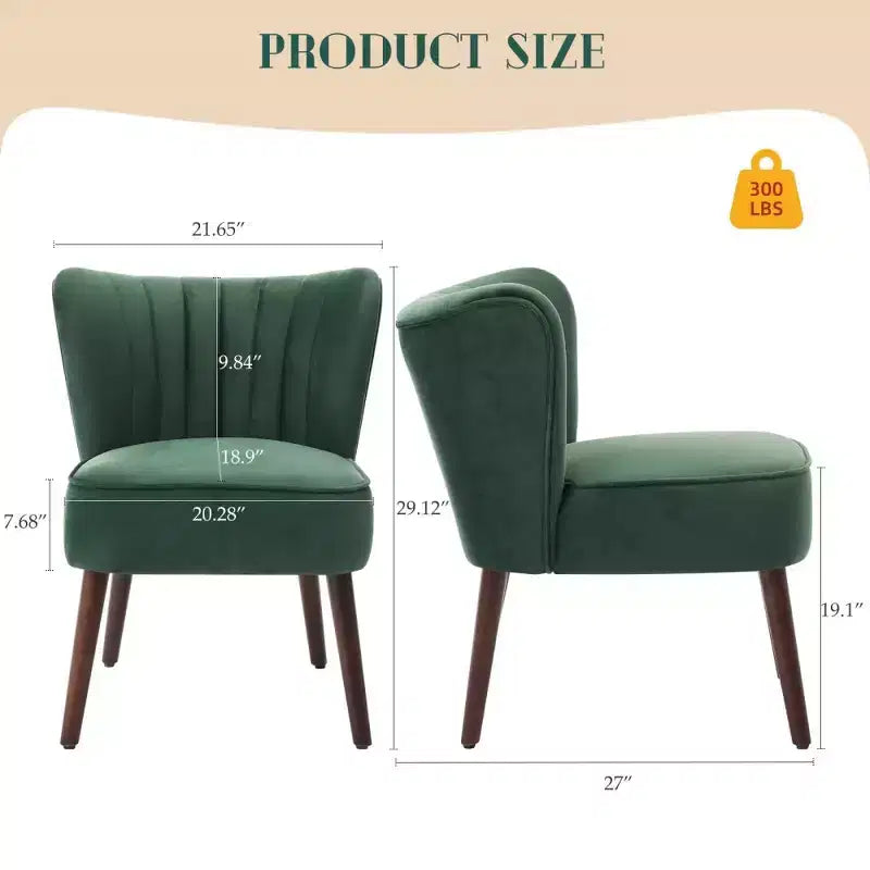 Modern Velvet Accent Chair, Mid-Century Wingback Lounge Chair with Solid Wood Legs, 300 lb Capacity