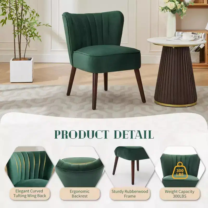 Modern Velvet Accent Chair, Mid-Century Wingback Lounge Chair with Solid Wood Legs, 300 lb Capacity