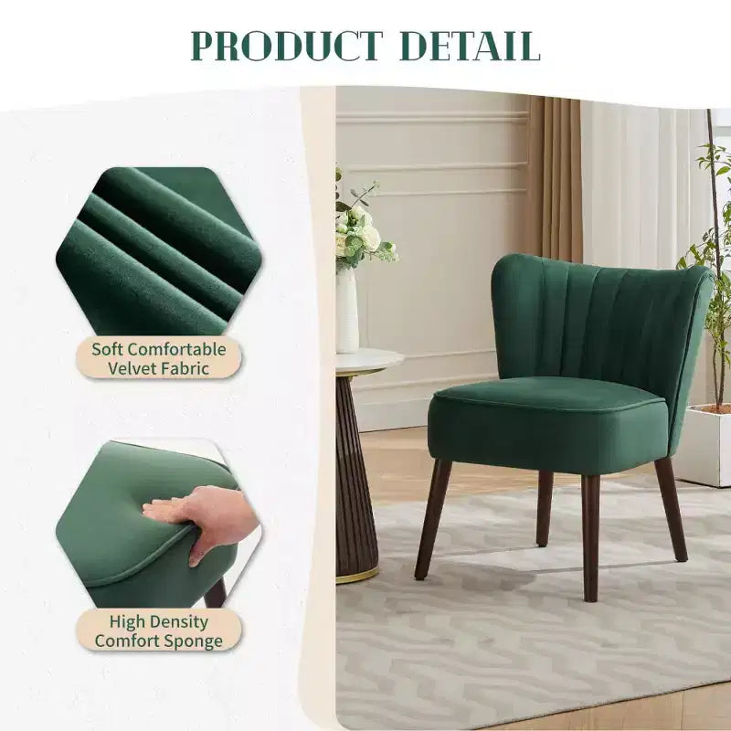 Modern Velvet Accent Chair, Mid-Century Wingback Lounge Chair with Solid Wood Legs, 300 lb Capacity