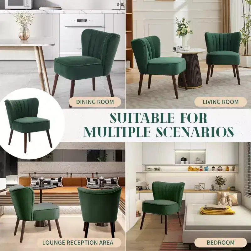 Modern Velvet Accent Chair, Mid-Century Wingback Lounge Chair with Solid Wood Legs, 300 lb Capacity