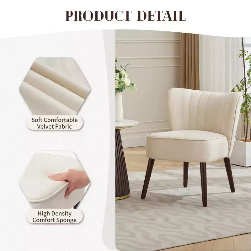 Modern Velvet Accent Chair, Mid-Century Wingback Lounge Chair with Solid Wood Legs, 300 lb Capacity