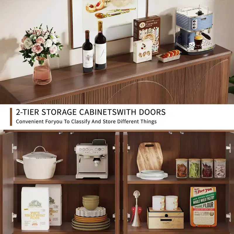 Spacious Countertop Buffet Cabinet, 4-Tier Storage for Dishware and Utensils