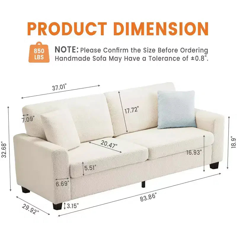 83 Inch Modern 3 Seater Sofa, Deep Seats Cloud Couch for Living Room, Bedroom, Office