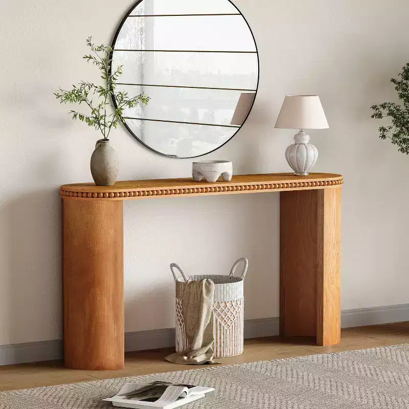 Vintage Console Table with Beaded Trim and Reversible Curved Legs