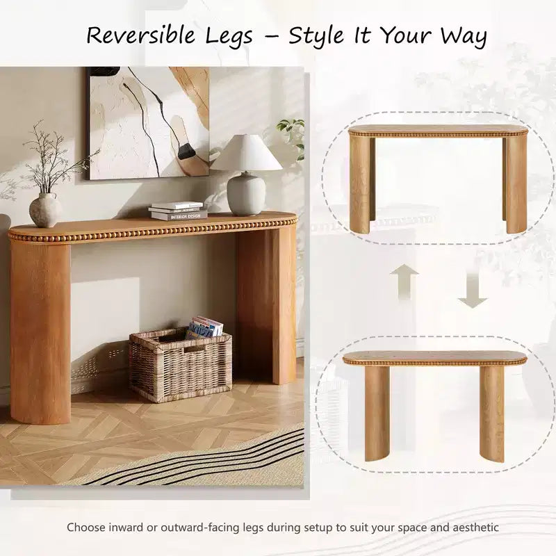 Vintage Console Table with Beaded Trim and Reversible Curved Legs