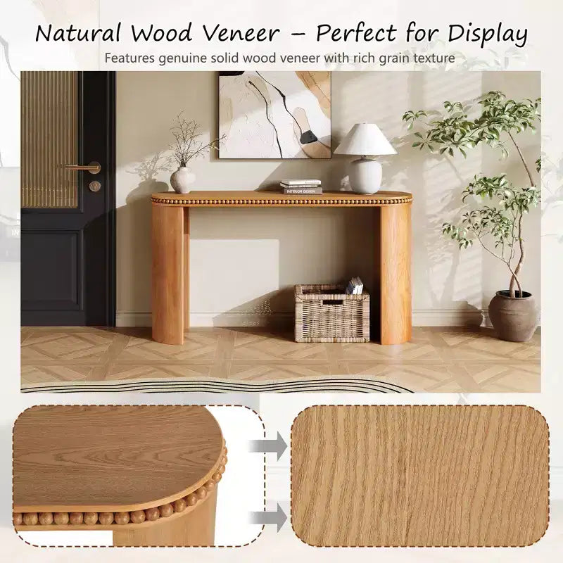 Vintage Console Table with Beaded Trim and Reversible Curved Legs
