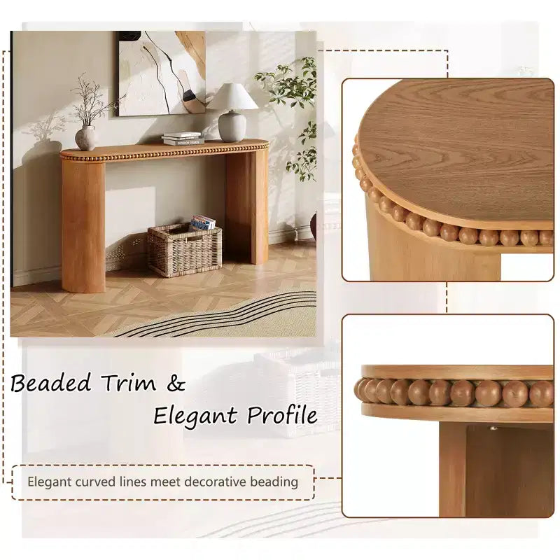Vintage Console Table with Beaded Trim and Reversible Curved Legs