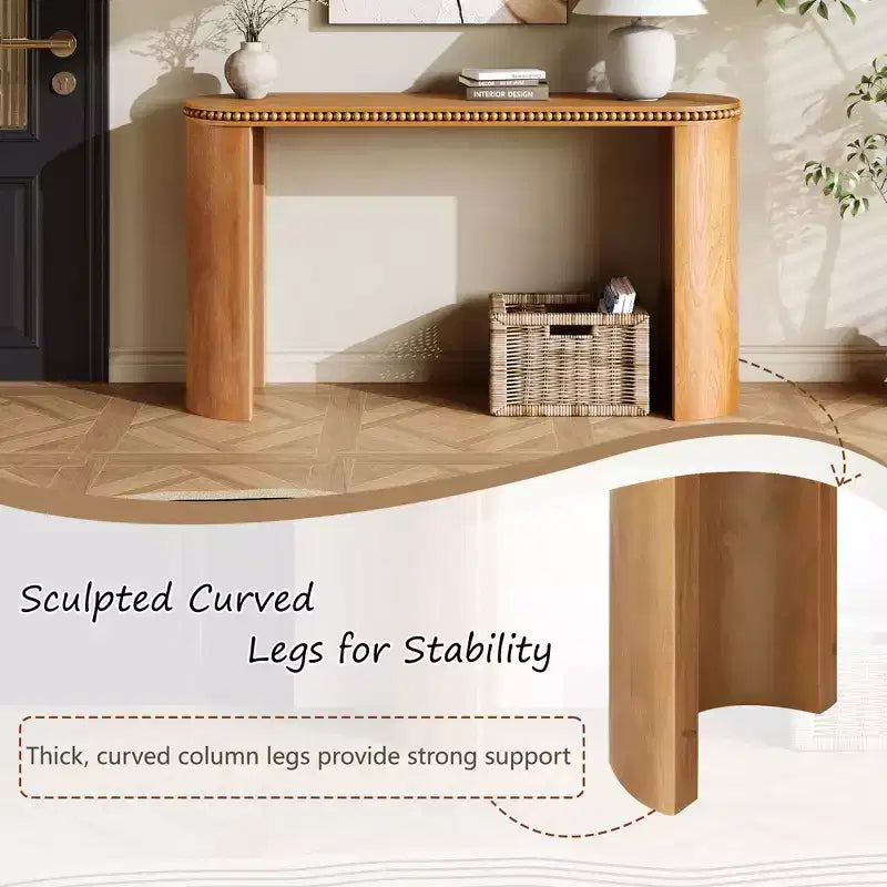 Vintage Console Table with Beaded Trim and Reversible Curved Legs