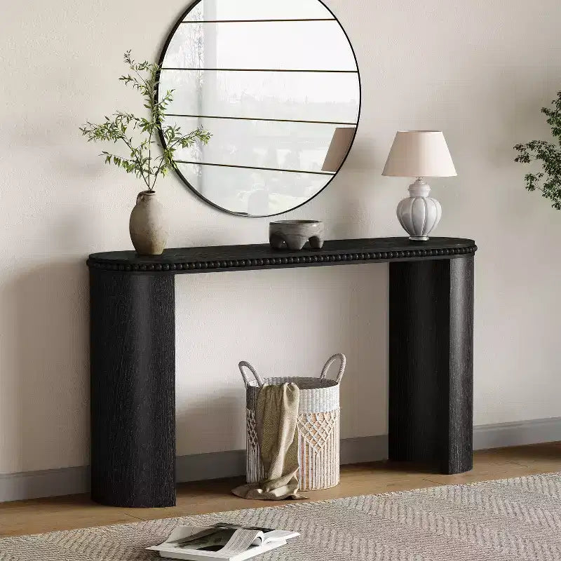 Vintage Console Table with Beaded Trim and Reversible Curved Legs