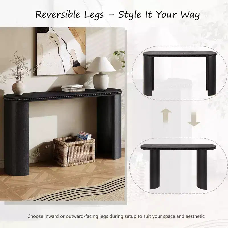 Vintage Console Table with Beaded Trim and Reversible Curved Legs
