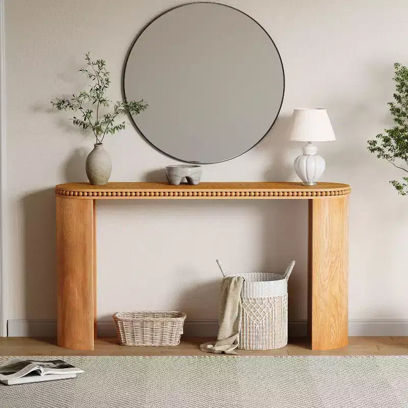 Vintage Console Table with Beaded Trim and Reversible Curved Legs