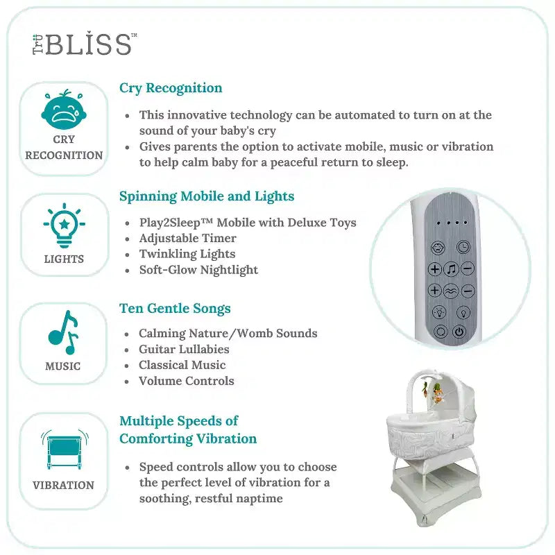 Bassinet with Cry Recognition, Soothing Music, Vibration and Night Light