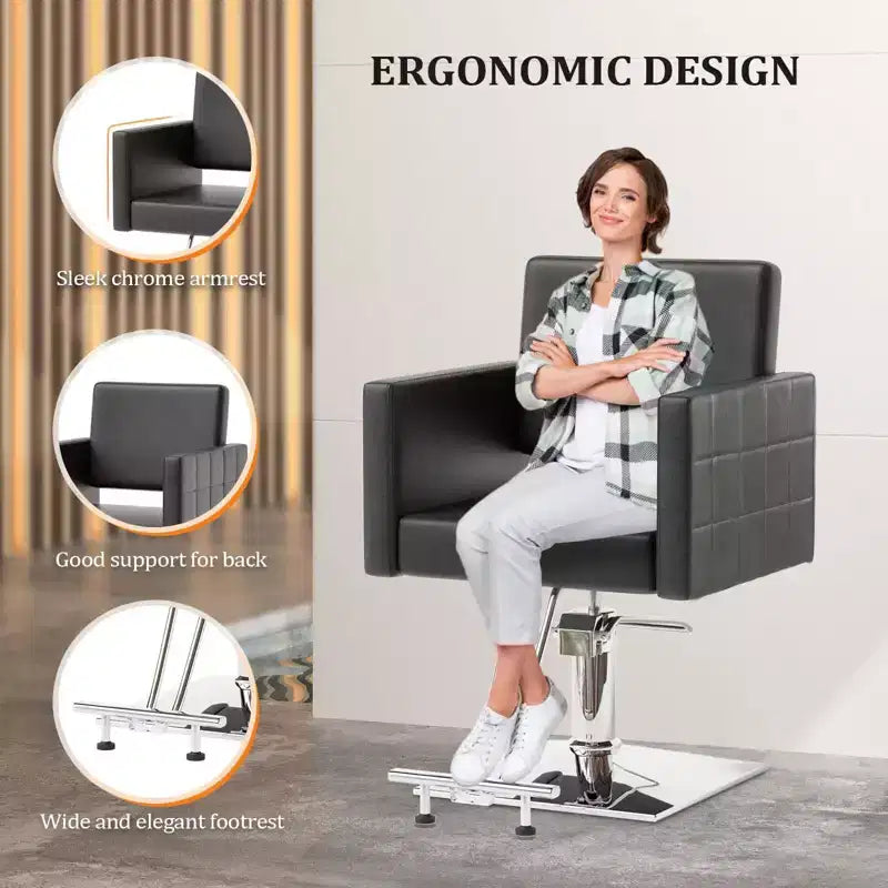 Black Heavy Duty Hydraulic Wide Seat Hair Stylist Salon Chair