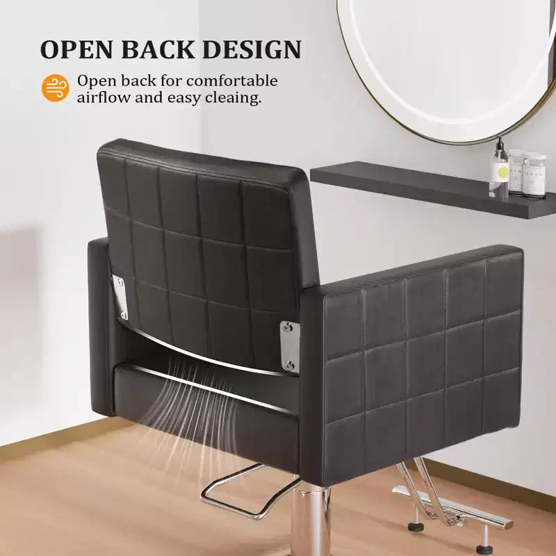 Black Heavy Duty Hydraulic Wide Seat Hair Stylist Salon Chair