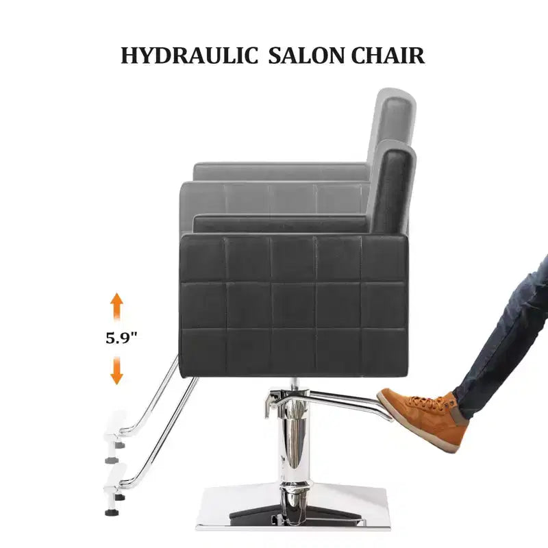 Black Heavy Duty Hydraulic Wide Seat Hair Stylist Salon Chair