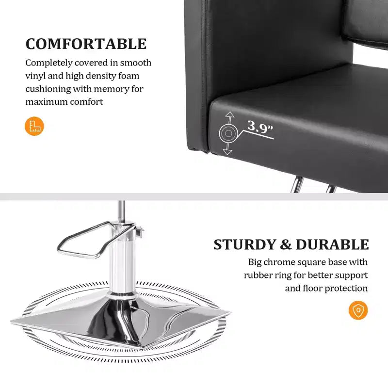 Black Heavy Duty Hydraulic Wide Seat Hair Stylist Salon Chair