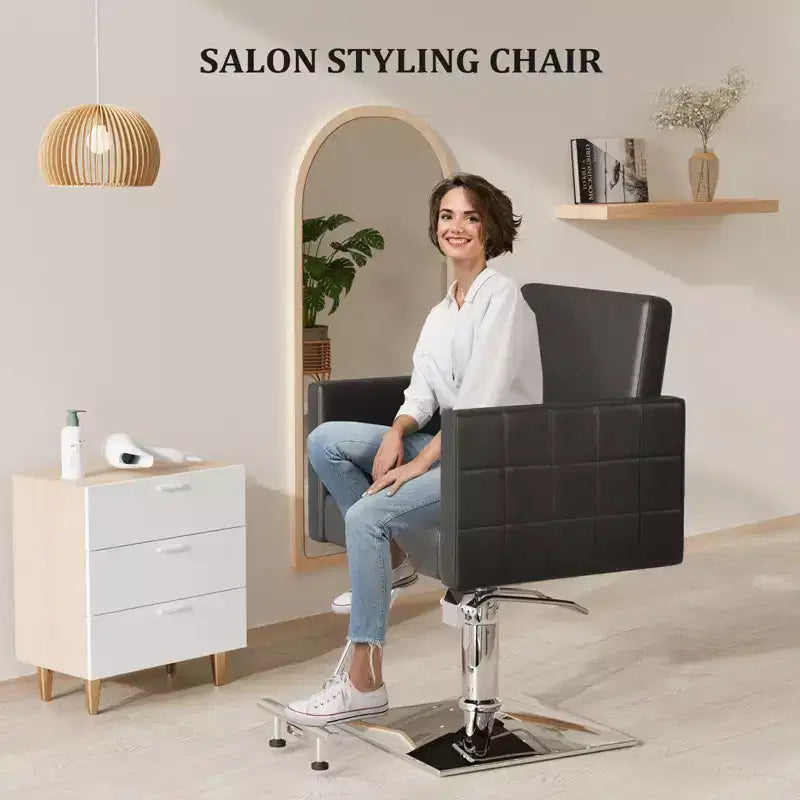 Black Heavy Duty Hydraulic Wide Seat Hair Stylist Salon Chair