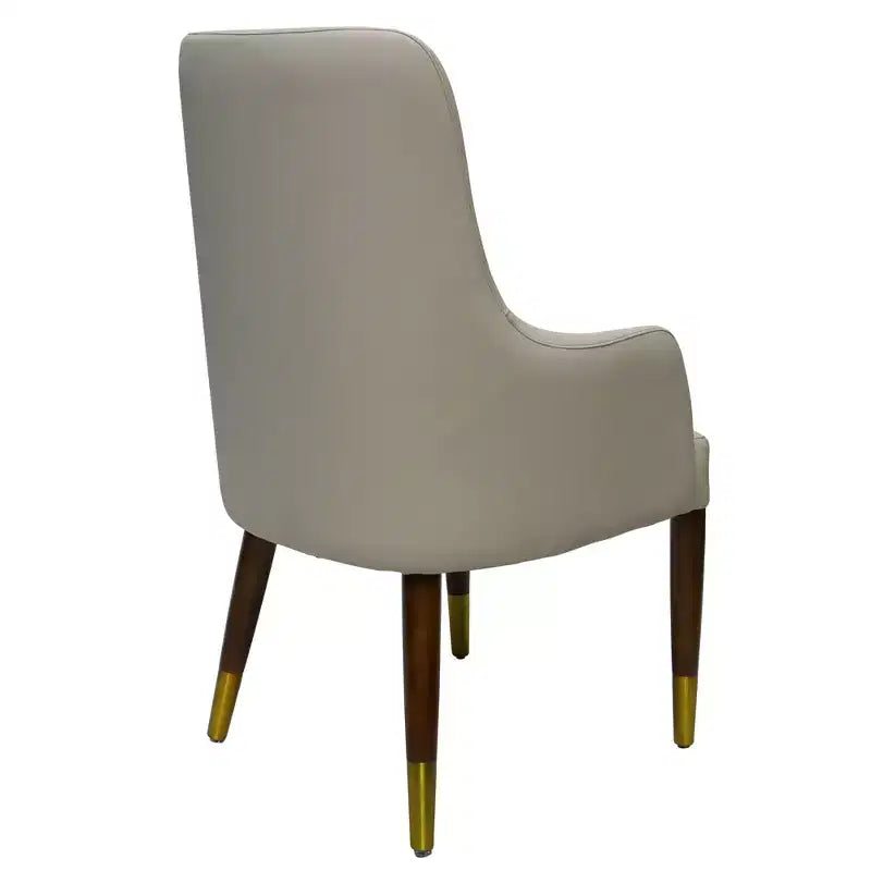 Dining Armchair in Leather Upholstery with Gold Accent Wood Legs for Modern Kitchen and Home