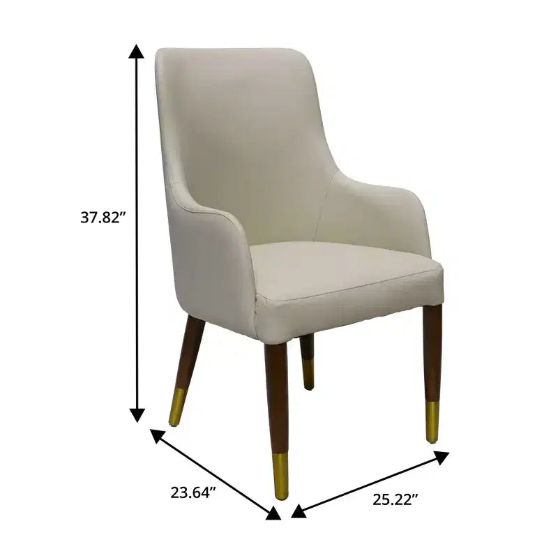 Dining Armchair in Leather Upholstery with Gold Accent Wood Legs for Modern Kitchen and Home