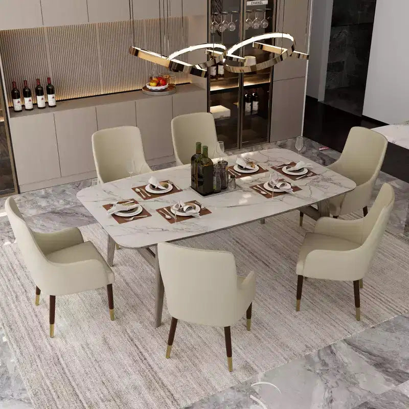 Dining Armchair in Leather Upholstery with Gold Accent Wood Legs for Modern Kitchen and Home