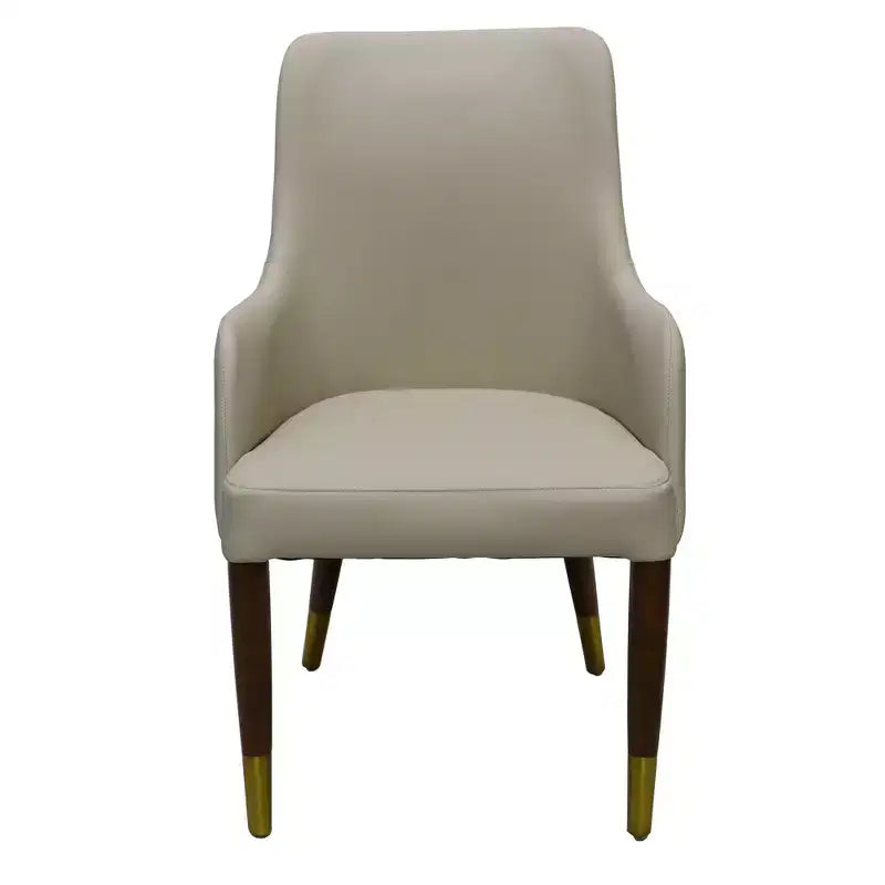 Dining Armchair in Leather Upholstery with Gold Accent Wood Legs for Modern Kitchen and Home