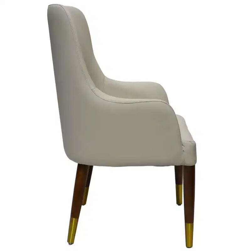 Dining Armchair in Leather Upholstery with Gold Accent Wood Legs for Modern Kitchen and Home