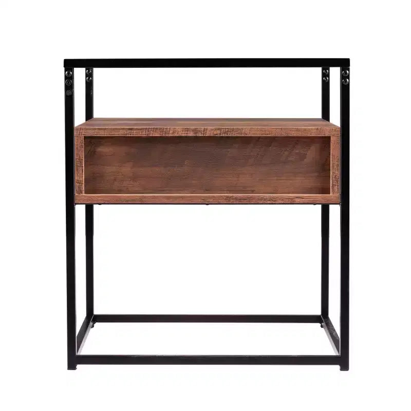 Glass-Top End Table with Storage - Black
