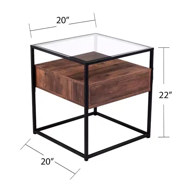 Glass-Top End Table with Storage - Black