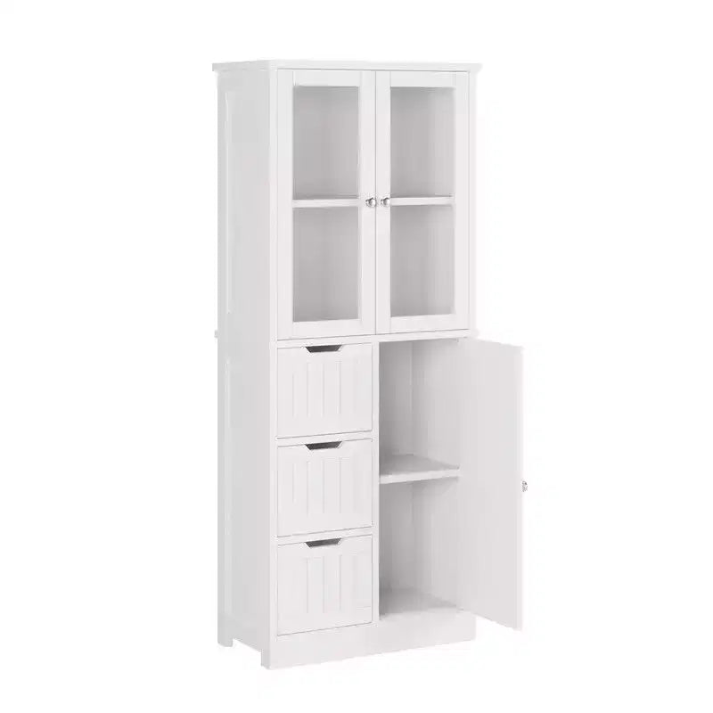 58in.H Bathroom Cabinet 3 Doors 3 Drawers 4 Tiers With Verticals Modern Style
