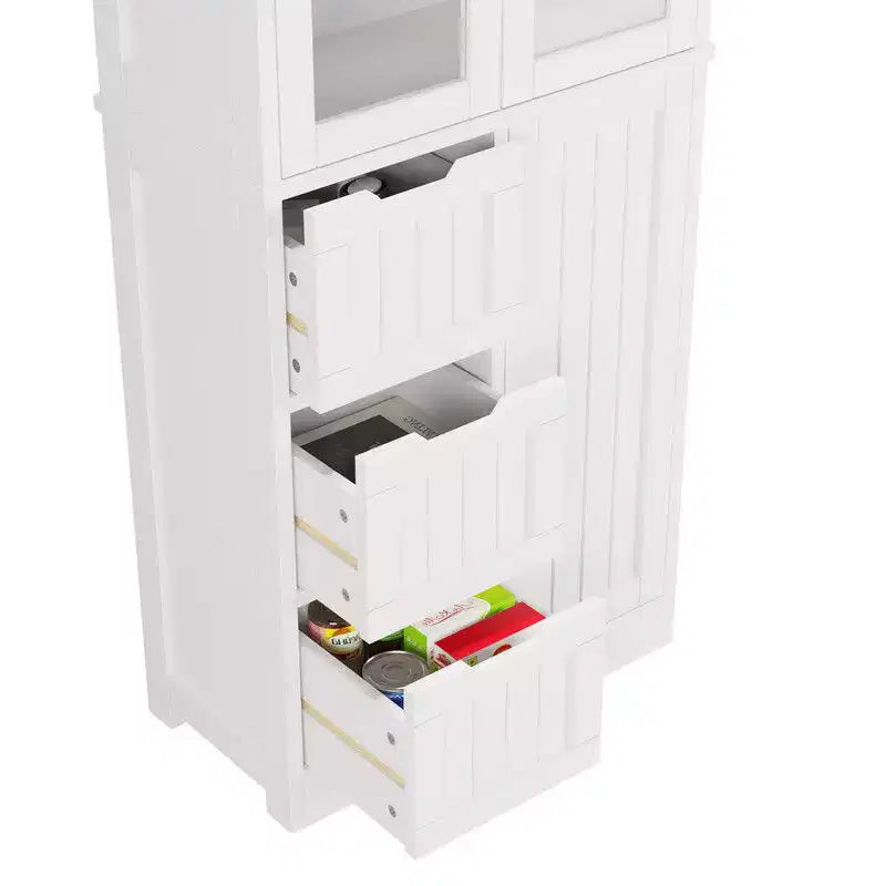 58in.H Bathroom Cabinet 3 Doors 3 Drawers 4 Tiers With Verticals Modern Style
