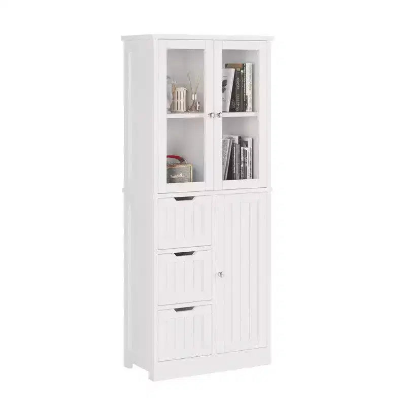 58in.H Bathroom Cabinet 3 Doors 3 Drawers 4 Tiers With Verticals Modern Style