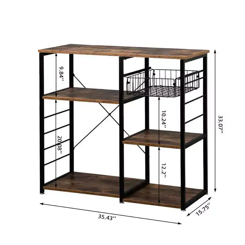5-Layer Industrial Iron Kitchen Shelf Storage With Drain Basket Hook