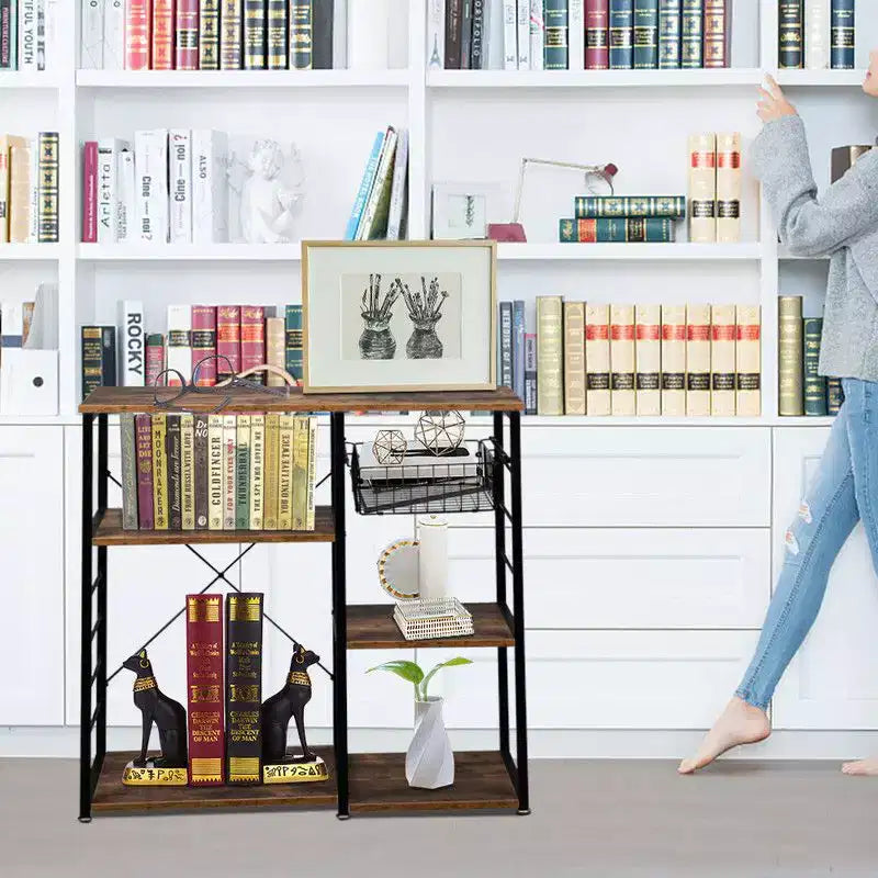 5-Layer Industrial Iron Kitchen Shelf Storage With Drain Basket Hook