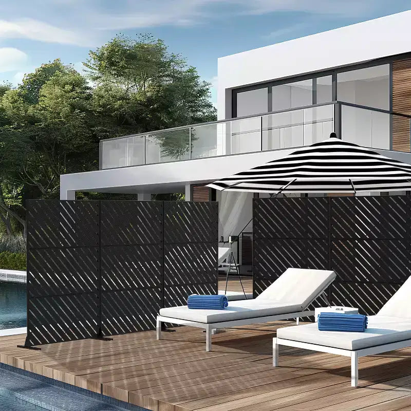 72" Rectangle Galvanized Steel Freestanding Room Divider Privacy Screen for Garden, Fence, Outdoor - Black
