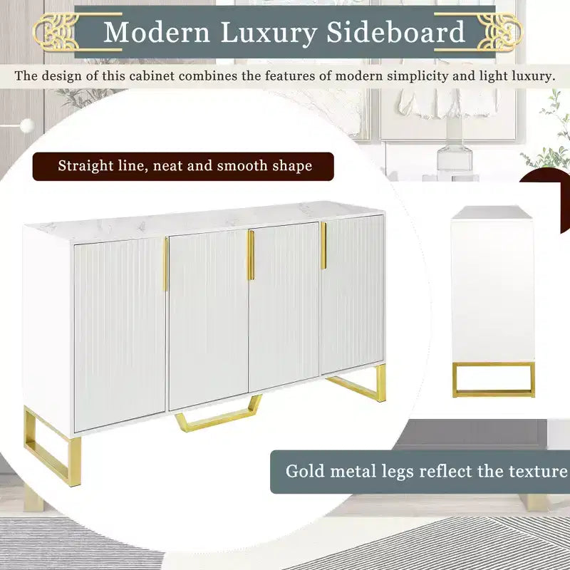 60" Modern Sideboard Buffet Cabinet with Adjustable Shelves and Doors
