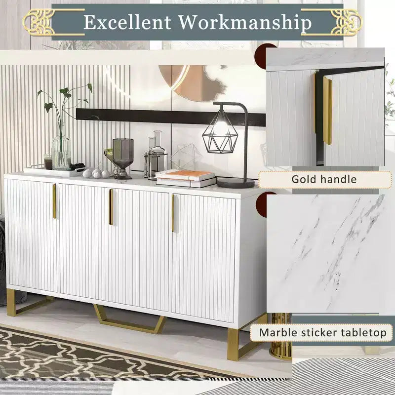 60" Modern Sideboard Buffet Cabinet with Adjustable Shelves and Doors