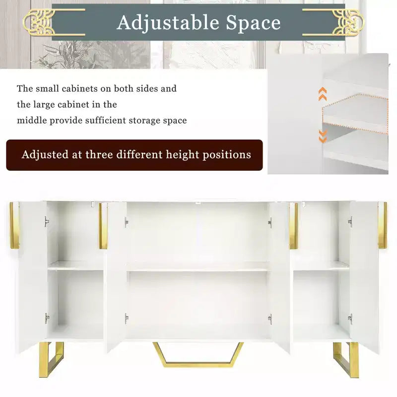 60" Modern Sideboard Buffet Cabinet with Adjustable Shelves and Doors