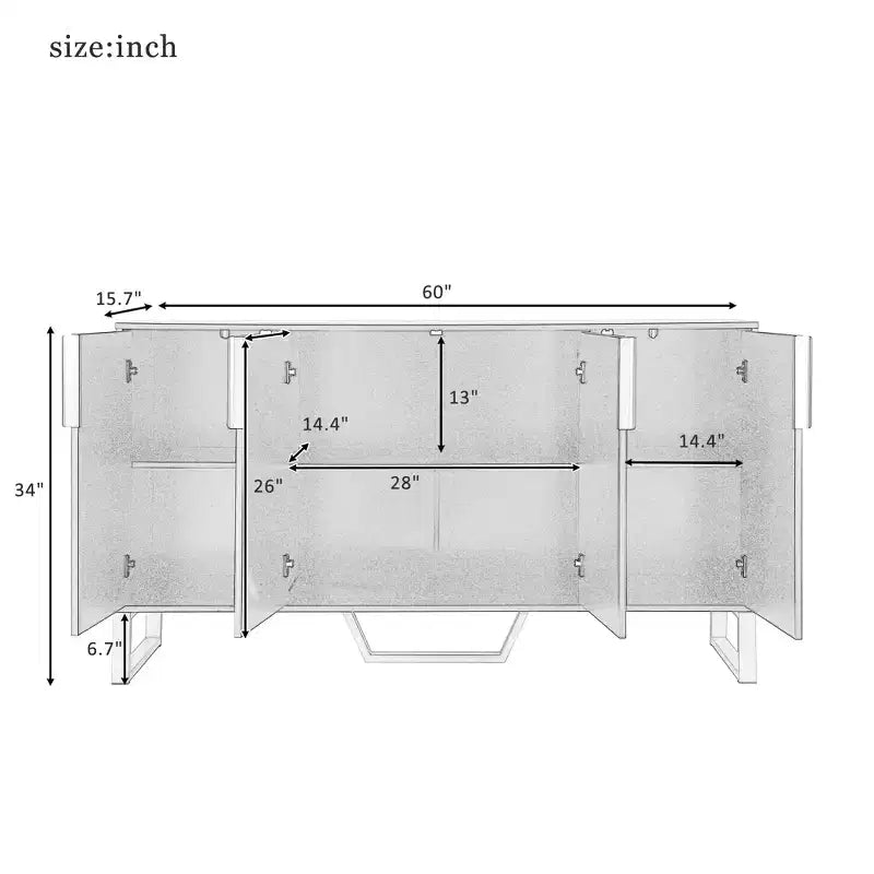 60" Modern Sideboard Buffet Cabinet with Adjustable Shelves and Doors