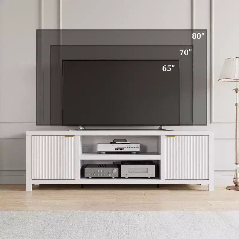 80" TV Stand, Modern Entertainment Center with Fluted Door Storage for Living Room, Bedroom
