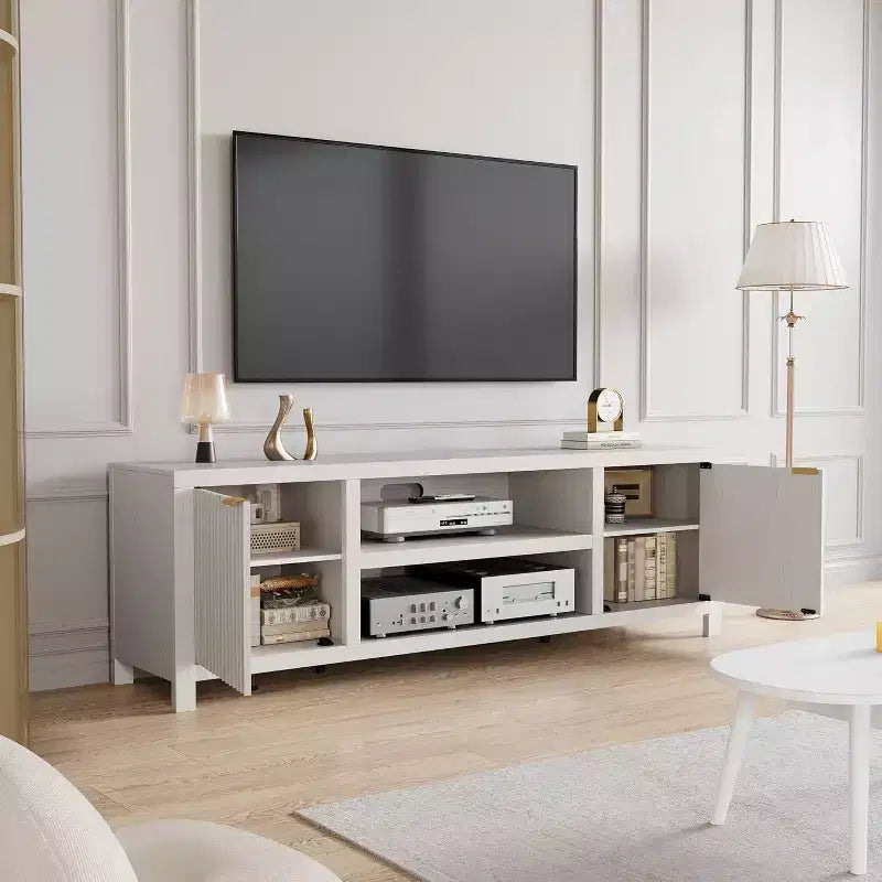 80" TV Stand, Modern Entertainment Center with Fluted Door Storage for Living Room, Bedroom