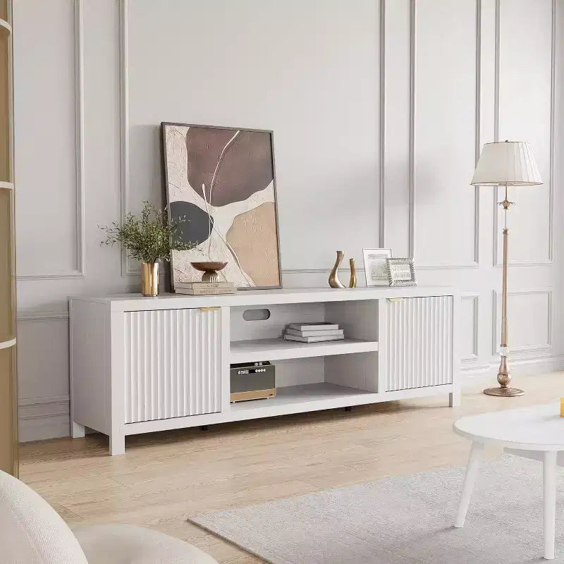 80" TV Stand, Modern Entertainment Center with Fluted Door Storage for Living Room, Bedroom