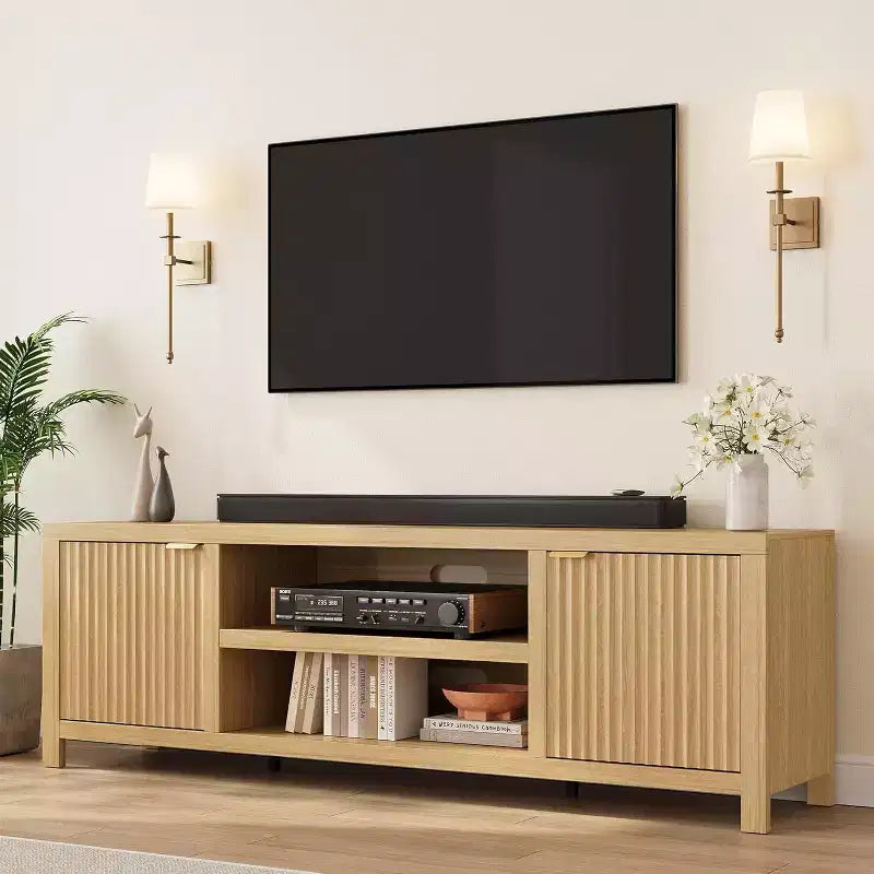 80" TV Stand, Modern Entertainment Center with Fluted Door Storage for Living Room, Bedroom