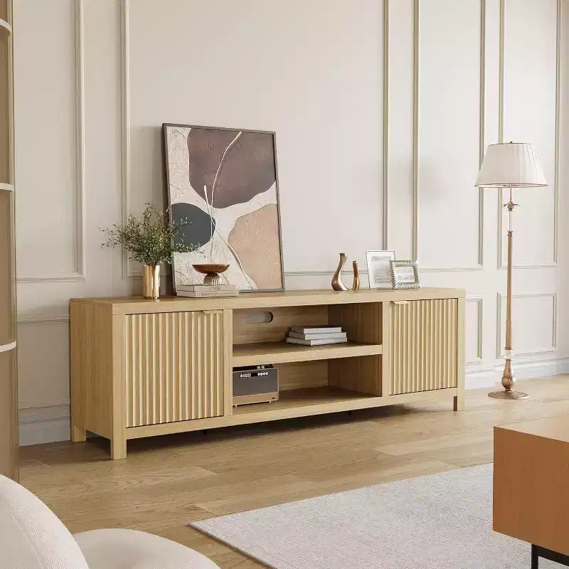 80" TV Stand, Modern Entertainment Center with Fluted Door Storage for Living Room, Bedroom