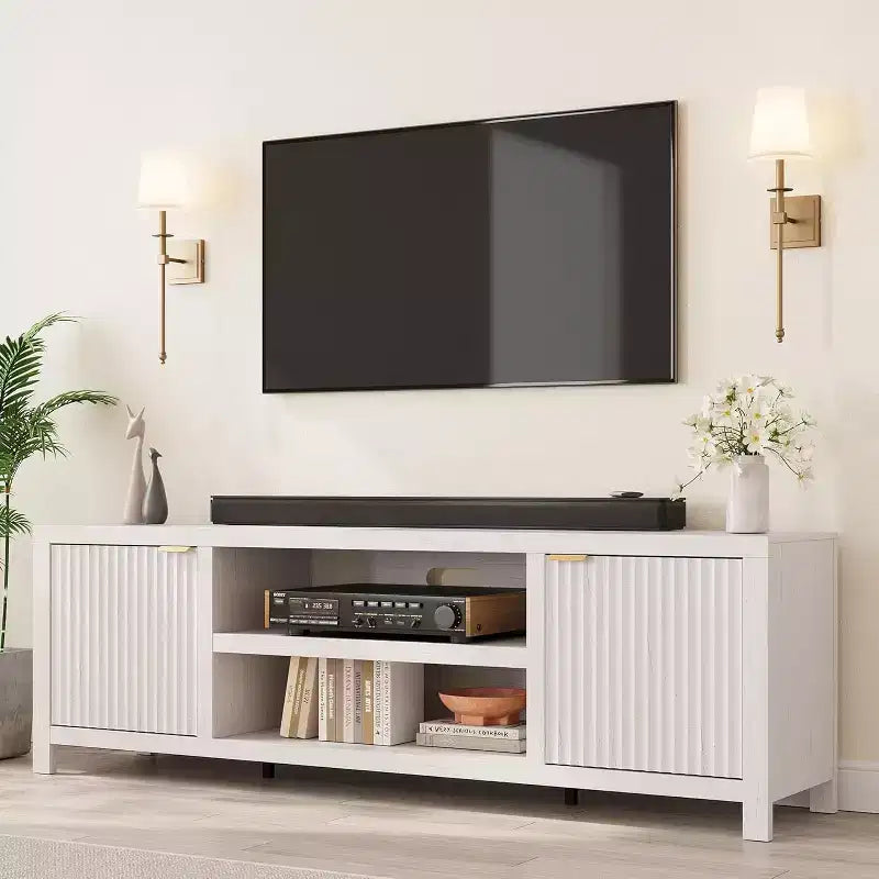 80" TV Stand, Modern Entertainment Center with Fluted Door Storage for Living Room, Bedroom