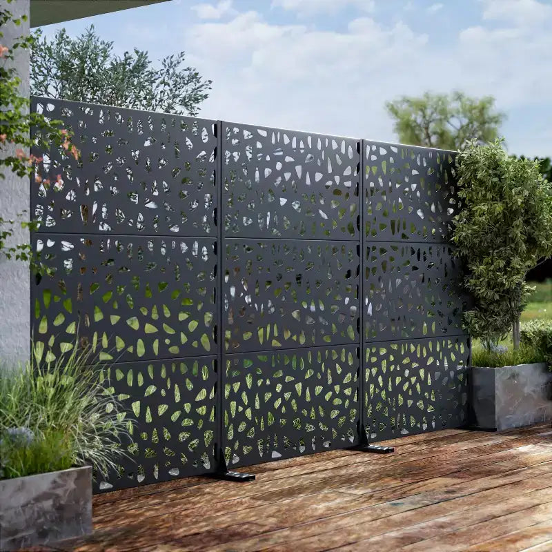 72" Galvanized Steel Room Divider Privacy Screen, Freestanding Garden Fence for Patio, Office - Black