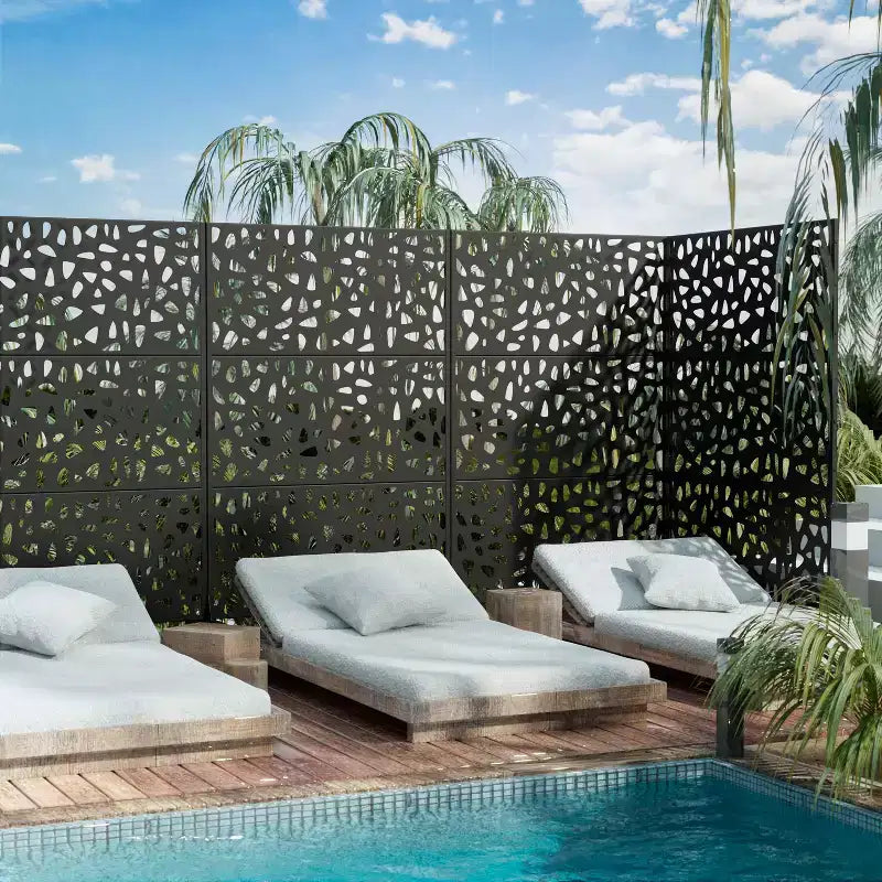 72" Galvanized Steel Room Divider Privacy Screen, Freestanding Garden Fence for Patio, Office - Black